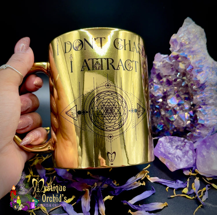 “I don’t Chase I Attract” Sri Yantra Quantum Leap Manifesting Mug